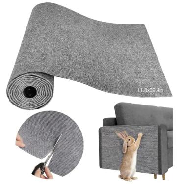 Imagem de kathson Almofada para arranhar coelhinho de 1 m, tapete autoadesivo de coelho para sofá, móveis e protetor de parede, tapete cortável para arranhar unhas para piso de gaiola de animais pequenos (cinza