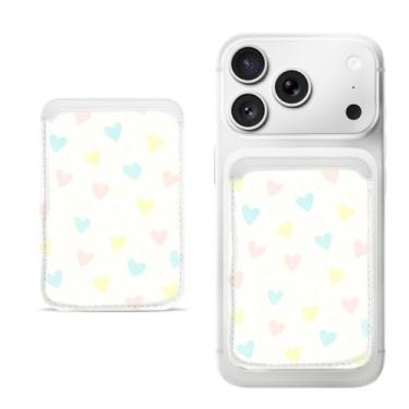 Imagem de Porta-cartão magnético para iPhone – Coração colorido, capa fina de couro PU Harajuku, acessório de telefone fofo