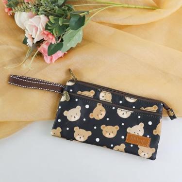 Imagem de Carteira de pulso, carteiras fofas impermeáveis para mulheres com alça de pulso, carteira pequena com zíper de grande capacidade para uso diário, urso preto