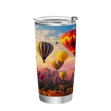 Imagem de Wassud Copo de balão de ar quente voador de 340 g com tampa e canudo, copo isolado a vácuo de parede dupla de aço inoxidável caneca de café de viagem para bebidas frias e quentes