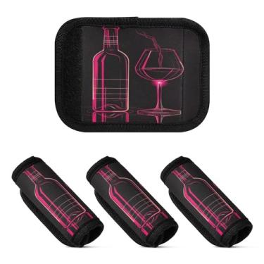 Imagem de Qilmy Garrafa de vinho tinto estilo minimalista, alça de bagagem, embalagem com 2 identificadores de bagagem, identificadores de bagagem, capa confortável para carrinho de mão, mala de viagem