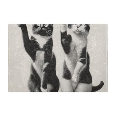 Imagem de Burbuja Tapete de banho preto e branco para gatos, tapete de banheiro absorvente extra macio com suporte antiderrapante para banheiro, banheira, chuveiro, 41 x 61 cm