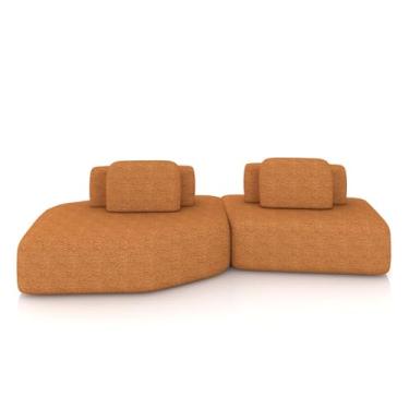 Imagem de Sofá Ilha Dakota 2 Módulos 310cm Encostos Almofadas Soltas Bouclê Rústico Terracota G33 - Gran Belo