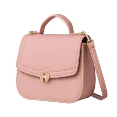 Imagem de Bolsa Tiracolo Transversal Alça de Mão Pequena Couro Ecológico De Ombro Média (Rosa)
