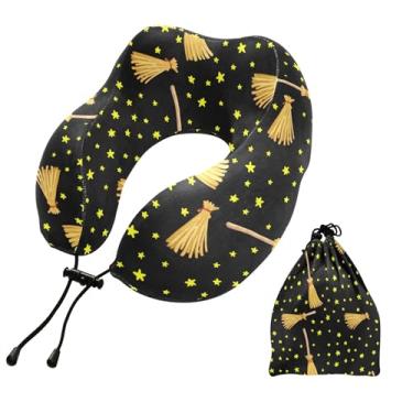 Imagem de Burbuja Almofada de pescoço de vassoura de bruxa para viagem, almofada de viagem de espuma viscoelástica para dormir, suporte de cabeça de avião de carro, lavável na máquina e portátil