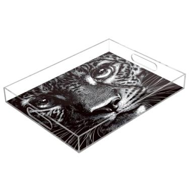 Imagem de STAYTOP Bandeja de servir de acrílico com face de leopardo, 15,7 x 11,20 cm, bandejas decorativas à prova de derramamento, organizador de bancada para café da manhã, chá, comida, maquiagem