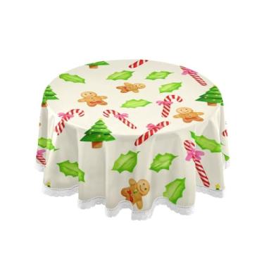 Imagem de Qilmy Toalha de mesa redonda de árvore de Natal 152 cm, resistente à água, à prova de derramamento, capa de mesa grande para jantar de reunião de família em ambientes internos e externos, festa de