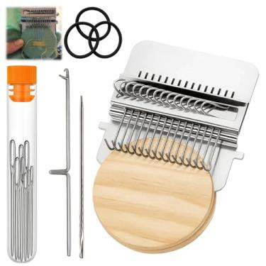 Imagem de ZHLKHIOP Kit de remendo de tricô, darning Loom com 9 garrafas de agulha e 3 faixas elásticas, conjunto de ferramentas de tecelagem de madeira de pinho para reparo de tecido, kit completo de tear de