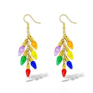 Imagem de Mini brincos de luzes de Natal – Brincos pendentes de lâmpada de Natal coloridos, joias festivas multicoloridas para roupas de Natal, Medium, Resina, Sem pedra preciosa