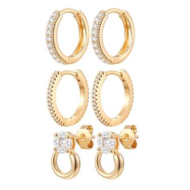 Imagem de MDFUN Brincos de argola para mulheres, banhados a ouro 18 k, hipoalergênicos, cartilagem, conjunto de brincos para vários piercings, joias modernas, presentes, Small, Latão, Zircônia cúbica