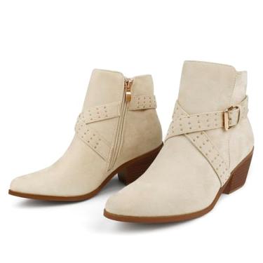 Imagem de JOY IN LOVE Botas femininas de salto baixo, cano médio, cano alto, enrugadas, despojadas, Camurça bege, 41