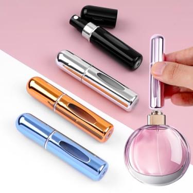 Imagem de 5 frascos de spray de perfume mini atomizador, dispensador de spray de perfume recarregável, bomba de recarga portátil para viagens, férias, atividades ao ar livre e negócios (5 ml), Leve