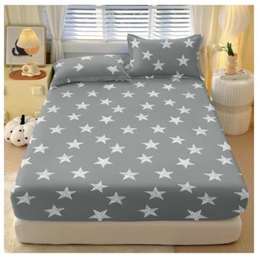 Imagem de Jogo De Lençol 3 Peças Com Elástico Casal Estampado Nao Desbota e Toque Macio Micropercal 400 Fios(Estrela)