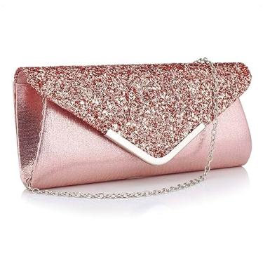 Imagem de Bolsa feminina Vistatroy com glitter e lantejoulas, bolsa de noite, bolsa de mão para festa, noiva, bolsa clutch, Rose Gold, One Size