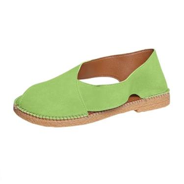 Imagem de Sandálias femininas estilo francês, salto plano, vazadas, fechadas nas costas, 2 cm, sola de verão, casual, praia, calçado, Verde, 35