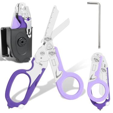 Imagem de Lemasa Tesoura de trauma 6 em 1 – socorristas de emergência, emergências ao ar livre, equipe médica e acampamento ao ar livre, este aparador combinado inclui uma caixa de armazenamento dobrável (roxa)