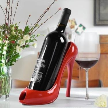 Imagem de SMOKEY COCKTAIL Suporte de garrafa stiletto suporte de vinho criativo salto alto design de sapato suporte de armazenamento de vinho de mesa (vermelho)
