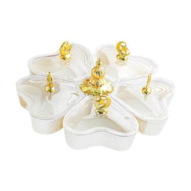 Imagem de Fenteer Bandeja giratória dividida para servir aperitivos, pratos para doces e nozes, em formato de coração para sobremesas, Lua Estrela Branca