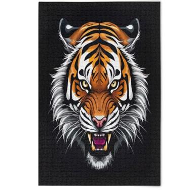 Imagem de Quebra-cabeça preto tigre legal para adultos 500 peças divertido bobo criativo decoração de pintura animal, 500 peças, 52 x 37,8 cm