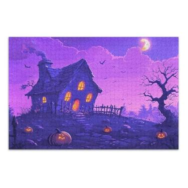 Imagem de Quebra-cabeças Ghostly House luar roxo 1000 peças para adultos, quebra-cabeças fáceis para adultos, jogos para a família