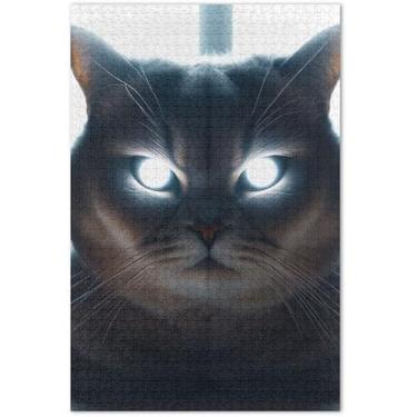 Imagem de Quebra-cabeça de gato com olhos turcos para adultos, 500 peças, pintura animal, decoração de paisagem, quebra-cabeças engraçados, 51 x 35 cm
