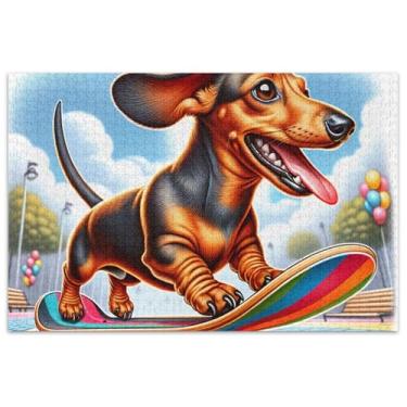 Imagem de Quebra-cabeça de desenho animado Dachshund skate adulto 1000 peças pintura colorida grande quebra-cabeça presentes para jogo de elefante branco
