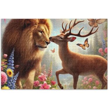 Imagem de Quebra-cabeça floral para adultos, beijo de leão, 500 peças, decoração de arte animal, presentes masculinos, presentes exclusivos, quebra-cabeça de jogo, 51 x 35 cm