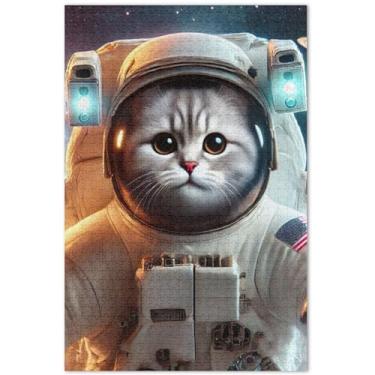 Imagem de Quebra-cabeças engraçados com estampa de gato espacial 500 peças para presentes de jogo adulto quebra-cabeça duro arte brinquedo pintura, 51 x 35 centímetros