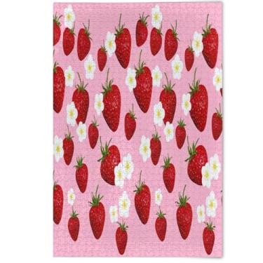 Imagem de Quebra-cabeças florais de flores de morango para adultos 1000 peças de decoração de arte com estampa de animais, quebra-cabeças legais para adultos, elefante branco, 1000 peças, 75 x 50 cm