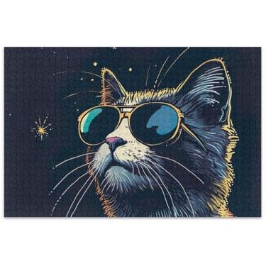 Imagem de Quebra-cabeça de gato legal com óculos de sol, 1000 peças, adultos, flor, animal, quebra-cabeças exclusivos, jogos, presentes