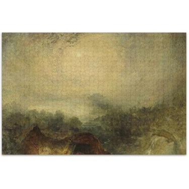 Imagem de Quebra-cabeça J. M. W. Turner Prints Evening Diluge Adultos 1000 peças paisagem pintura a óleo personalizado inverno cena quebra-cabeças elefante branco, 75 x 40 centímetros