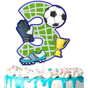 Imagem de Topo de bolo de futebol infantil 3ª bola de futebol aniversário decorações de futebol felizes, festa de aniversário de atleta menino e menina, chá de bebê, festa esportiva, suprimentos de decoração