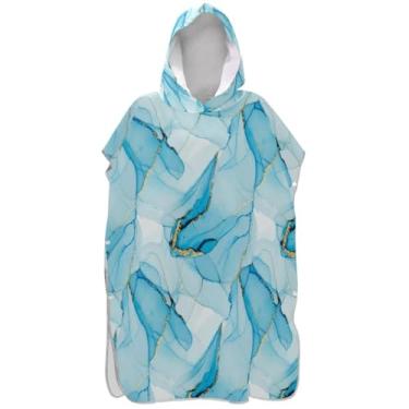 Imagem de Joisal Roupão abstrato de mármore azul para adultos poncho de surfe praia moletom toalha natação plus size homens mulheres poncho com capuz
