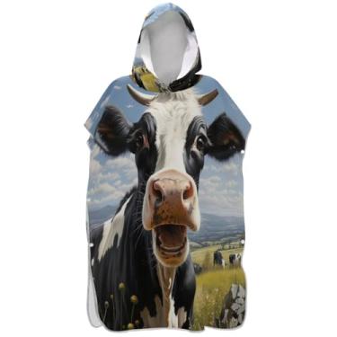 Imagem de Joisal Curious Cow Retrato Surf Poncho Trocador Roupão para Adultos Reutilizável Masculino Poncho com Capuz Praia Banho Toalhas com Capuz