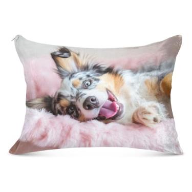 Imagem de Capas de travesseiro divertidas de flanela para relaxar pastor australiano desenhos animados decorativos para travesseiro padrão Queen King Capas de travesseiro longas para cama, tamanho padrão, 51 x