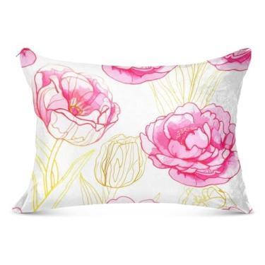 Imagem de Fronha com zíper de tulipas amarelas rosa peônia flores poliéster para travesseiro padrão queen king impressão grande fronha, tamanho Queen, 50,8 cm x 76,2 cm