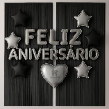 Imagem de Kit Feliz Aniversário com Cortinas Metalizadas e Balões Decorativos – Decoração Completa para Festa(Preto)