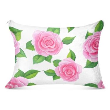 Imagem de Capa de almofada branca felpuda rosa macia em aquarela com zíper para fronhas padrão Queen King capa de almofada de cama grande e fofa, tamanho Queen, 50,8 cm x 76,2 cm