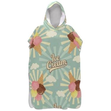 Imagem de Joisal Roupão reutilizável para adultos, poncho de surfe, toalha de banho com capuz, retrô, sorvete, praia, ponchos para homens