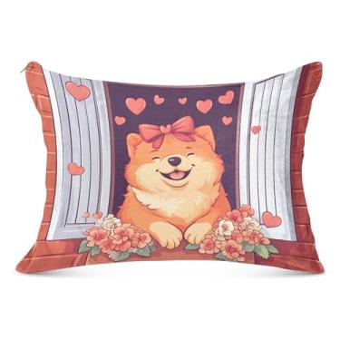 Imagem de Cute Chow Dog with Bow Fronhas decorativas grandes de flanela longa fronha King Queen padrão presentes bonitos na moda, tamanho do corpo, 53 cm x 137 cm