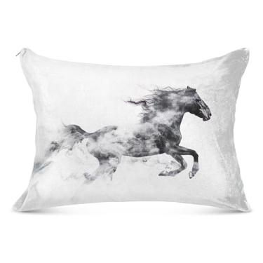 Imagem de Capa de travesseiro de flanela grande cavalo selvagem preto branco com zíper longo para o corpo fronha queen king padrão capa de almofada para cama grande, tamanho do corpo, 53 cm x 137 cm