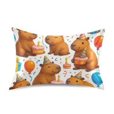 Imagem de Fronhas fofas para festa de capivaras brancas de cetim frio padrão de resfriamento Queen King fronha impressão artística decoração de travesseiro tamanho padrão 66 cm x 50 cm