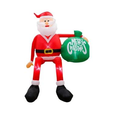 Imagem de Papai Noel Inflável De 2,4 Metros Com Luz LED E Saco De Presentes Para