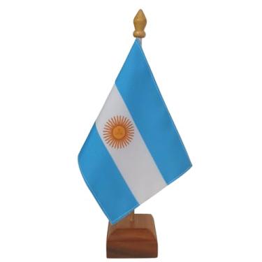 Imagem de Bandeira de Mesa Elegance Argentina, Decorativa, Dupla Face, Multicolorido, 19x30cm, Base em Madeira Natural, para Escritório, Eventos e Decoração