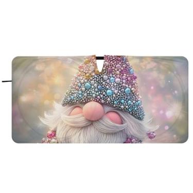 Imagem de Toldo de sol personalizado com estampa de diamante de gnomo fofo para para-brisa de carro bonito dobrável para-brisa frontal impressão animal automotivo, 81 cm x 157 cm