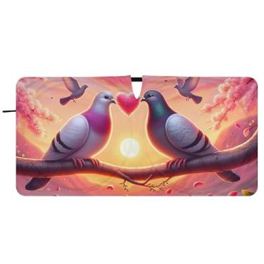 Imagem de Guarda-sol personalizado casal pombo para para-brisa de carro dobrável pára-brisa automotivo guarda-sol animal floral, 76 cm x 149 cm