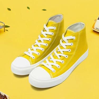 Imagem de Tênis infantil de lona de cano alto sem cadarço para meninas e meninos modernos sapatos de lona clássicos casuais tênis amarelo, Amarelo, 10.5 Toddler