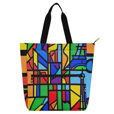 Imagem de Bolsa de trabalho abstrata manchada Torre Eiffel para mulheres, sacola de lona, praia, escola, utilidade, escritório, livros, presentes