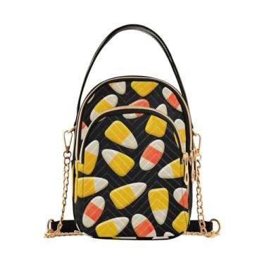 Imagem de Abóboras e folhas em bolsa de ombro preta com zíper, transversal feminina, bolsa transversal para mulheres, Milho doce amarelo branco-3, One Size