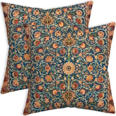 Imagem de SCQIUSYA Boho Vintage Floral Fronhas 45,7 x 45,7 cm, William Morris, Conjunto de 2, Capas de Almofada Bohemian Farmhouse para Sofá Cama Decoração de Casa